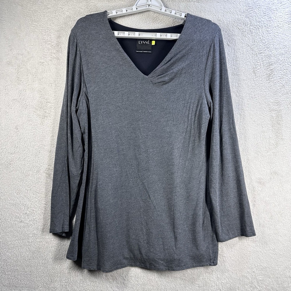 LYSSE Gray V-Neck Long Sleeve Tunic Top Built-in Slimming Liner Size‎ L